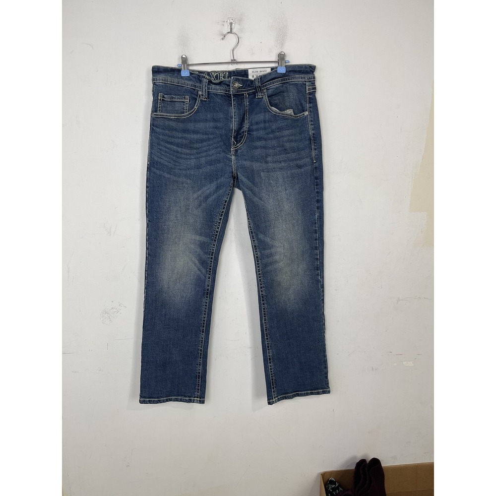 TK AXEL‎ Men's W34 L30 Slim Boot Jeans Medium Wash Denim Button Fly